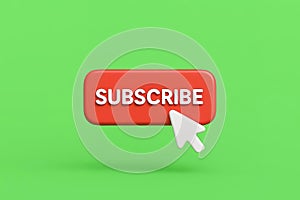 3d Subscribe Button with Cursor on Green Screen Chroma Key Background