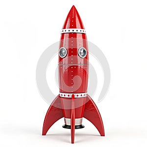 3D red rocket isolated on white background photo
