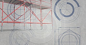3D red scaffolding whit grey background photo