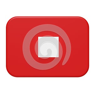 3D Red Stop Button Icon. Isolated on white background. 3d rendering.