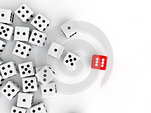 3d red unique dice among white dices