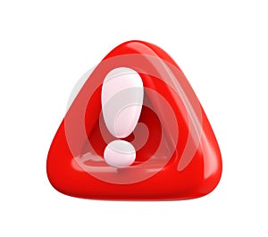 3D Red Warning Icon with Exclamation Mark Isolated photo