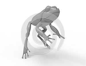3d rednering of a jumping frog isolated in white studio background