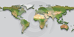 3d relief globe world map with shadow