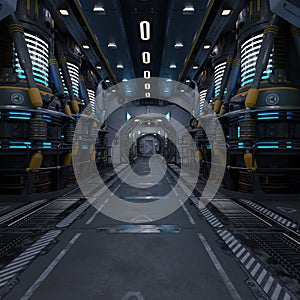 3D-illustration of a large corridor in a science fiction starship photo
