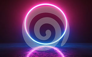 3D render, abstract background, circle screen, ring, glowing dots, neon light, virtual reality, volume equalizer