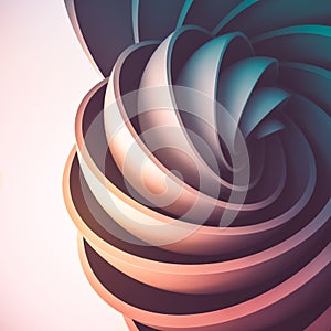 3D render abstract background. Colorful illuminated shapes in motion. Hemisphere revolve in a spiral.