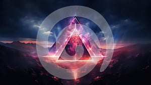 3d render, abstract background. Neon light glowing inside the cloud and neon triangular shape