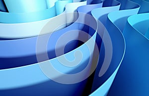 3D render abstract background of smooth lines of splines blue color with a dof photo