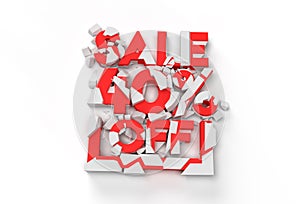 3D Render Abstract Broken 40% Sale OFF Discount Banner 3D Illustration Design