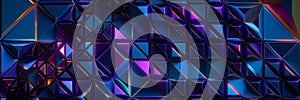 3d render, abstract futuristic iridescent ultraviolet blue background, panoramic wallpaper, geometric mosaic tile.