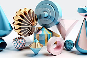 3D render abstract geometric background consisting of multi-colored shapes of different shapes and sizes, generative ai