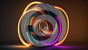 3d render, abstract geometric background, neon spiral line glowing in the dark. Simple helix. Minimalist wallpaper