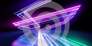 3d render, abstract geometric neon background. Internet technology of future network. Digital data transfer concept. Dynamic lines