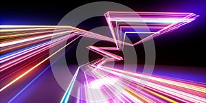 3d render, abstract geometric neon background. Internet technology of future network. Digital data transfer concept. Dynamic lines