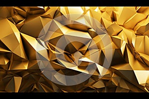 3d render, abstract gold crystal background, faceted texture, macro panorama, wide panoramic polygonal wallpaper Generative AI.