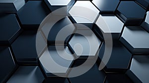 3d render of abstract hexagonal background with black and blue elements Generative AI