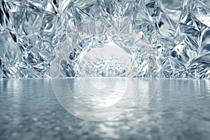 3D Render of Abstract Ice Wall with Water Reflection