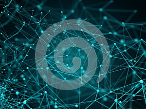 3D render of abstract low poly design with connecting lines and dots