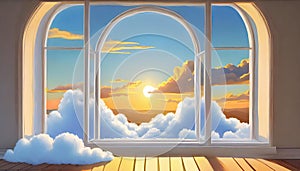 3d render, abstract minimal background with white clouds flying out the tunnel or studio light, Generated AI