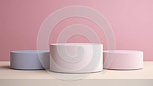 3d render, abstract minimal geometric forms, pastel colors, podiums for product presentation. photo