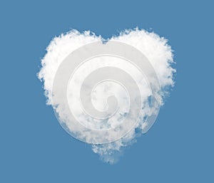 3d render. Abstract white cloud isolated on blue background. Love symbol. Heart shaped cumulus clip art. Sky illustration.