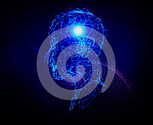 3D render AI. Artificial intelligence concept. Ai digital brain. Abstract digital human face. Human head in robot