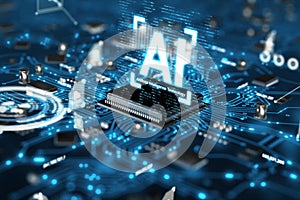 Gráficos tridimensionales renderizados por computadora inteligencia unidad sobre el presionado placa de circuito impreso electrónico a 