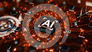 3D render AI artificial intelligence technology CPU central processor unit chipset on the printed circuit board for electronic and