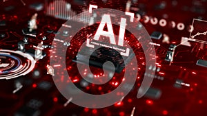 3D render AI artificial intelligence technology CPU central processor unit chipset on the printed circuit board for electronic and photo