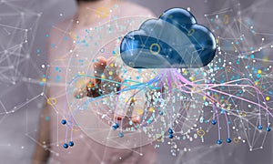 3d render of an artificial intelligence cloud with lines and binary codes