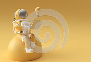 3D Render Astronaut in spacesuit working on laptop, 3D illustration Design photo