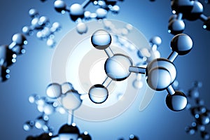 3d render of atom or molecules structure in blue background