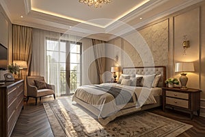 3D render of beautiful bedroom photo