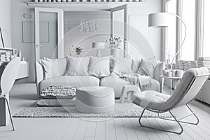 3d render of beautiful clean interior