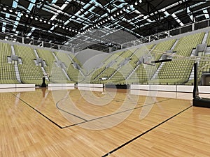 3D render of beautiful modern sports arena for basketball with olive green gray seats photo