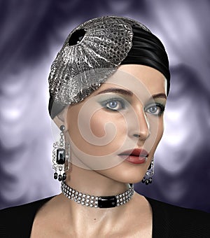 Beautiful Woman wearing Jewelry Headpiece photo