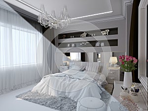 3d render of bedroom interior design in a modern classic style.