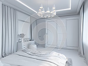 3d render of bedroom interior design in a modern style.