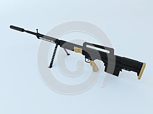 3D render of a black high calibre assault rifle photo