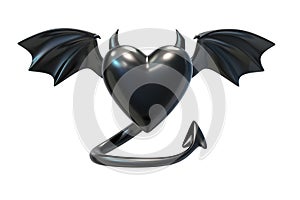 3D render of Black Latex Heart shape with devil wings