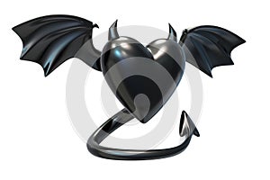 3D render of Black Latex Heart shape with devil wings