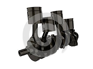 3D render - black reflective detailed crankshaft and pistons