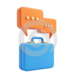 Blue briefcase with orange speech bubbles on white background