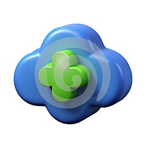 3d render of a blue cloud with a green plus sign