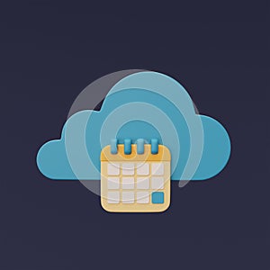 3d render of blue cloud symbol with calendar icon,Cloud storage technology,