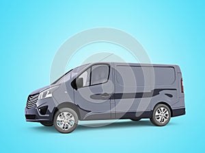 3d render blue minibus illustration on blue background with shadow