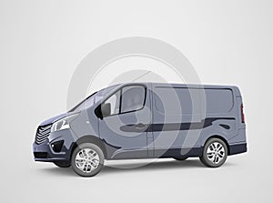 3d render blue minibus illustration on gray background with shadow