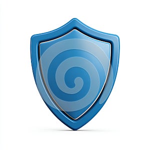 Glossy Blue 3D Shield Emblem on White Background