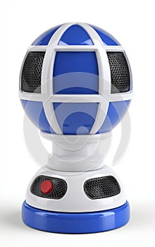 3D Render of Blue and White Spherical Satellite on White Background